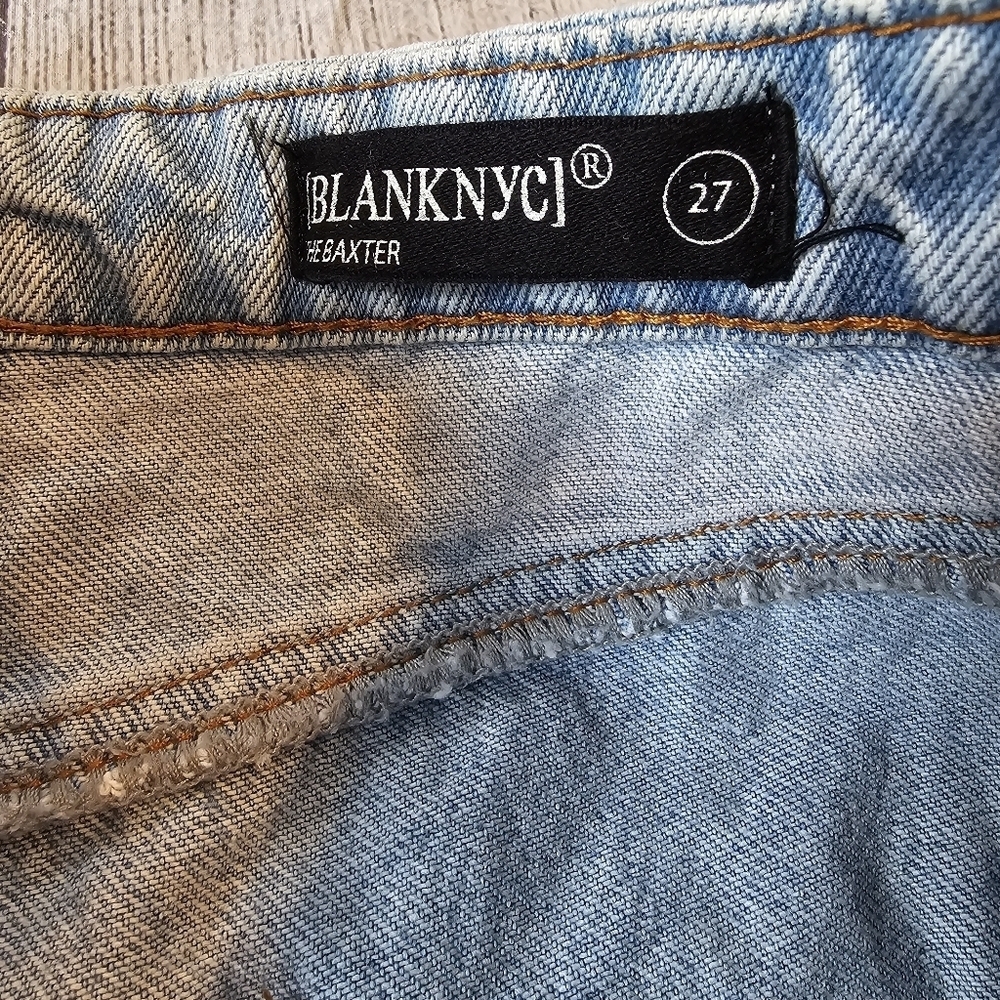 Blank NYC Size 27 The Baxter Rib Cage Straight Leg Button Fly Blue White Jeans - Picture 5 of 9